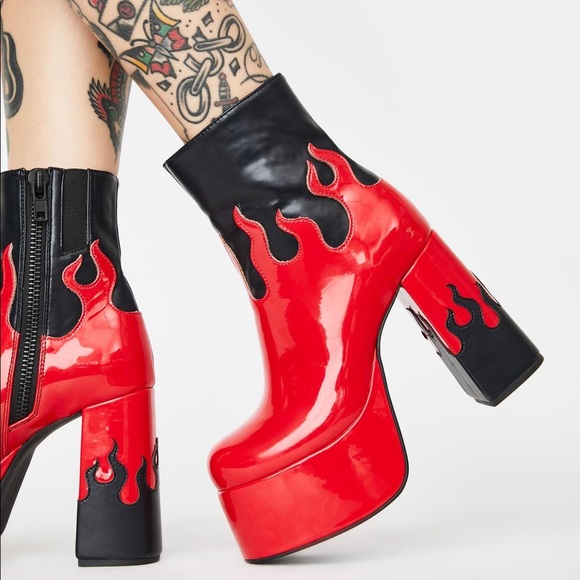 Dolls Kill Shoes - Flaming Red Platform Heel Boots
